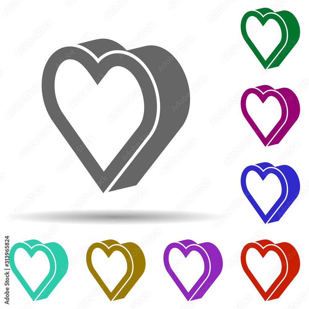 Poster heart 3d, flat in multi color style icon. simple glyph, flat vector of heart icons for ui and ux, we