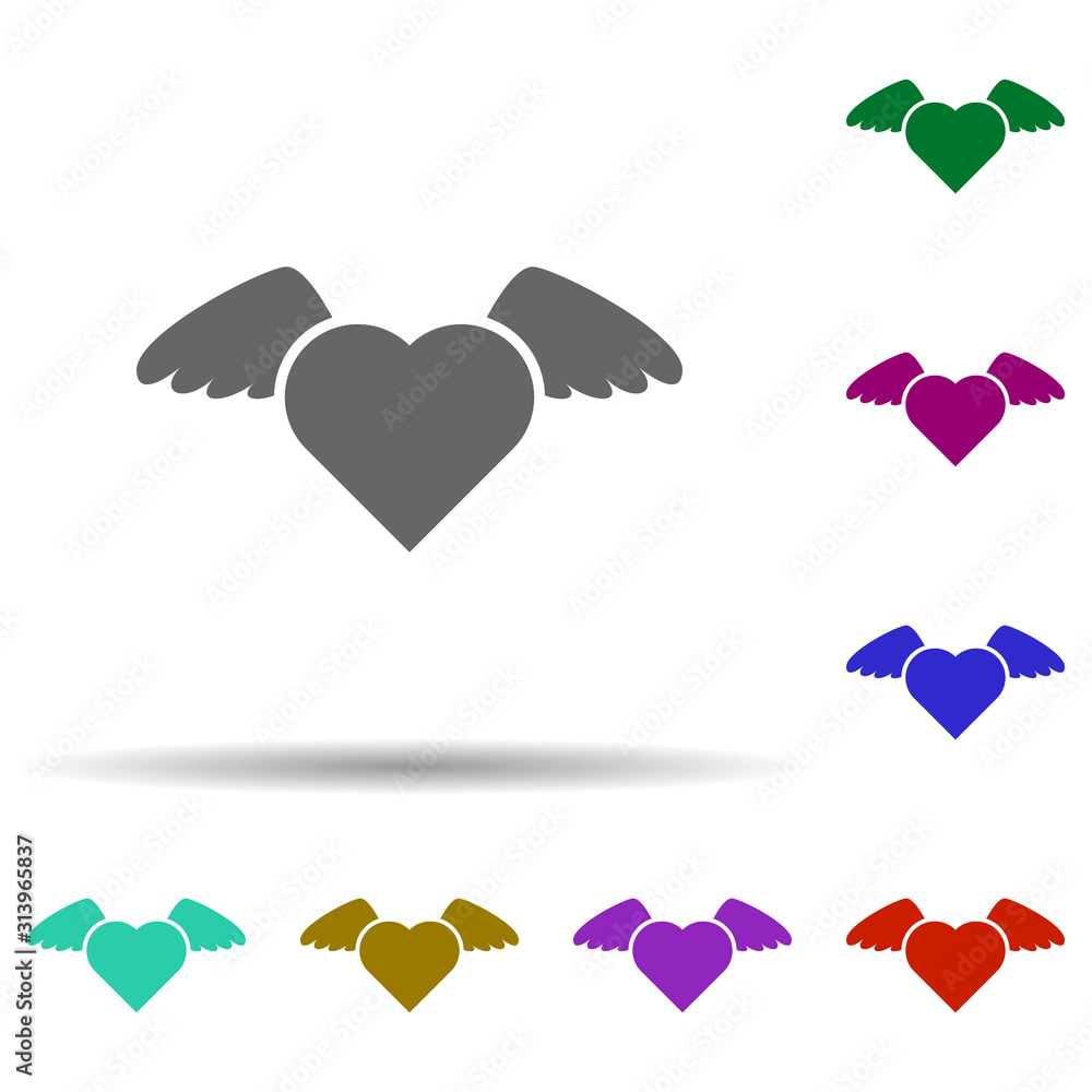 Poster heart flat, wings in multi color style icon. simple glyph, flat vector of heart icons for ui and ux,