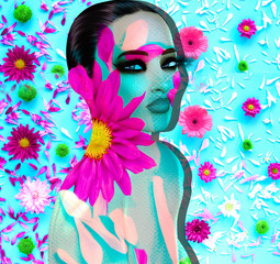 Gerber Daisy Girl. Colorful daisies adorn this beautiful digital art model. Great image for themes of beauty,fashion, floral design and more