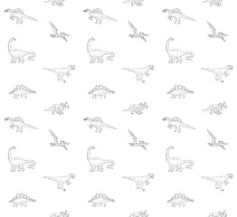 Vector seamless pattern of hand drawn doodle sketch different dinosaur isolated on white background