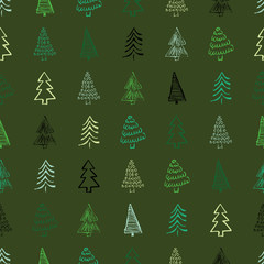 Obraz premium Seamless pattern with hand drawn Christmas trees