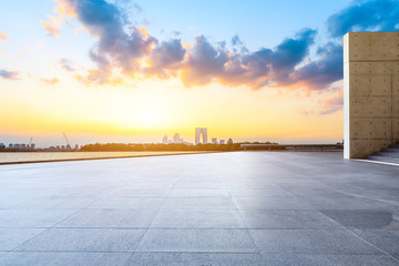 Empty square floor and modern city skyline with buildings in suzhou,China.