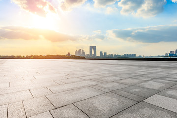 Empty square floor and modern city skyline with buildings in suzhou,China.