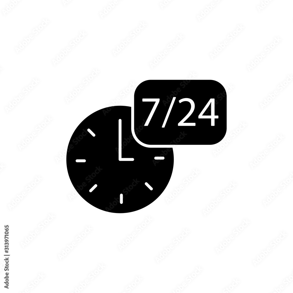 Poster clock 7/24 contact icon. simple connection sign icons for ui and ux, website or mobile application