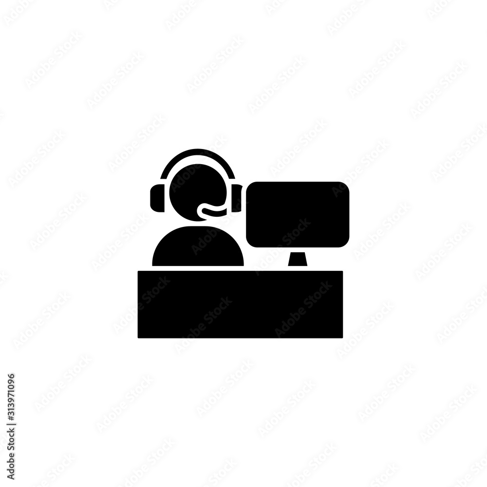 Poster operator headphone laptop icon. simple connection sign icons for ui and ux, website or mobile applic
