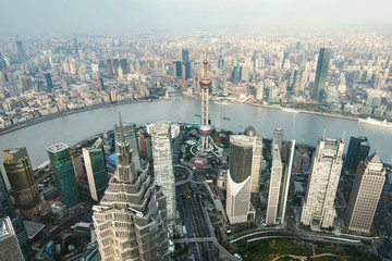 Aerial view of Shanghai city center in the morning. China.