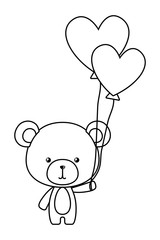 Cute bear cartoon with hearts balloons vector design