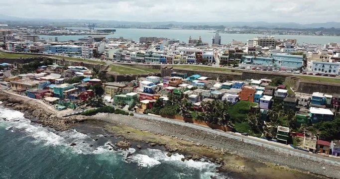 San Juan, Puerto Rico, Aerial View on Colorful La Perla District, Known Despacito Music Video Shooting Location