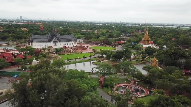 Ancient Siam City Open Museum Aerial. Replicas of Famous Landmarks Near Bangkok Thailand, Aerial View