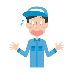 男性　作業員　作業者　上半身　びっくり　驚く