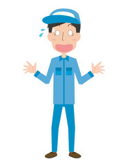 男性　作業員　作業者　全身　びっくり　驚く