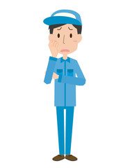 男性　作業員　作業服　全身　悩む　表情　ポーズ