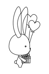 Cute rabbit cartoon with hearts balloons vector design