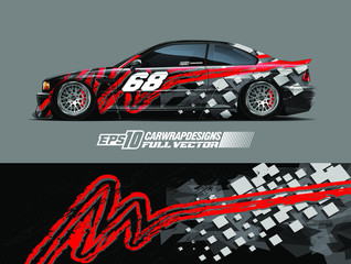Rally car graphic livery design vector. Graphic abstract stripe racing background designs for wrap cargo van, race car, pickup truck, adventure vehicle. Eps 10 © zoulgraphic