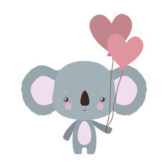 Cute koala cartoon with hearts balloons vector design
