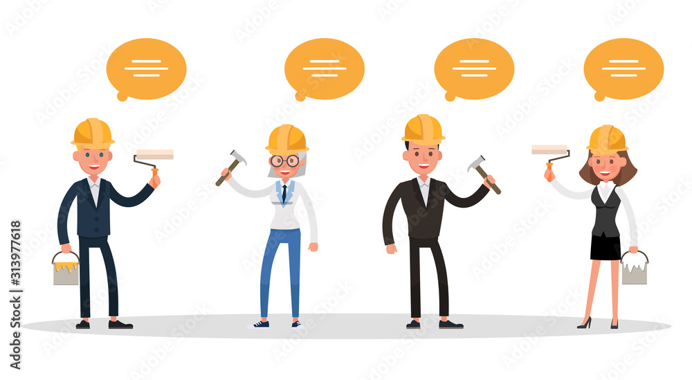 Poster worker construction character vector design