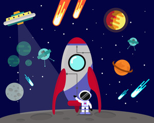 vacation in outer space around the planet. vector ilustration