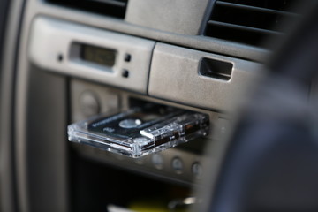 closeup of tape cassette recorder