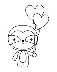Cute sloth bear cartoon with hearts balloons vector design
