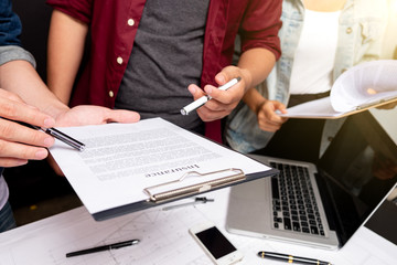 Business team present, professional investor working new start up project, Finance managers meeting,computer design smart phone using