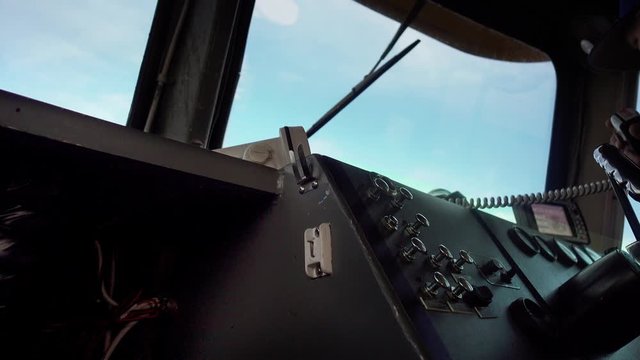 View from the captain's panel in a small boat