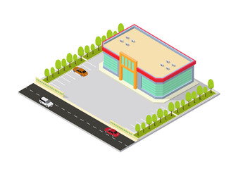 isometric shopping mall or supermarket building icon