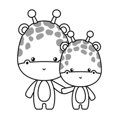 Cute giraffe cartoon mother and baby vector design