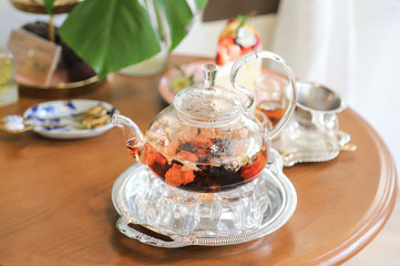 Hot  tea in home therapy for healthy eating and drinking 