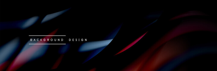 Сolorful flow poster. Wave liquid lines and shapes in black color background. Vector Illustration