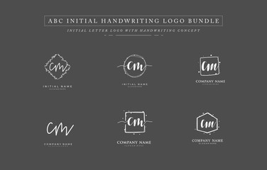 Initial letter C M CM bundle for identity and logo. Vector logo template with handwriting and signature style.
