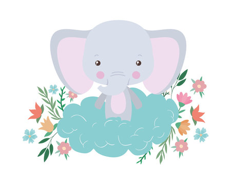 Cute elephant cartoon over cloud vector design