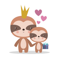 Cute sloths cartoons with gift vector design