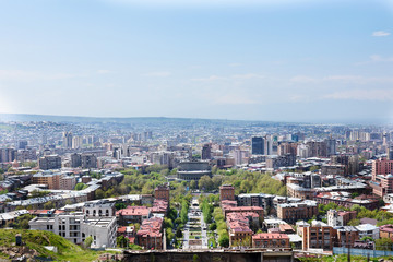 Fototapeta na wymiar View from upper part of Cascade to center of Yerevan