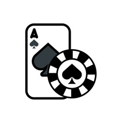 casino poker card and chip with spade isolated icon