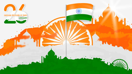 Indian republic day with flag and building illustrations