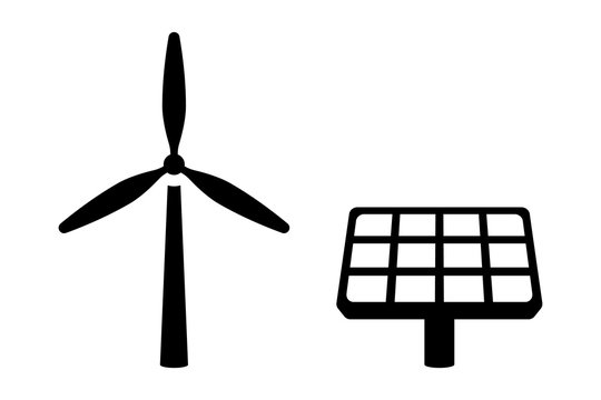 Wind Turbine And Solar Cell Icon Black Color