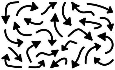 Set of black curved arrows isolated on light background.