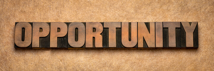 opportunity word abstract in wood type