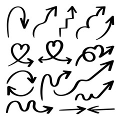 Hand drawn arrows vector icons set.  Arrow design for love , Wedding and valentine day 