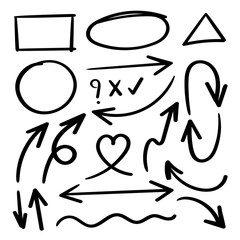 Hand drawn arrows vector icons set. Arrow design for application, doodle, business planing and graphic design element. 