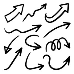 Hand drawn arrows vector icons set. Arrow design for application, doodle, business planing and graphic design element. 