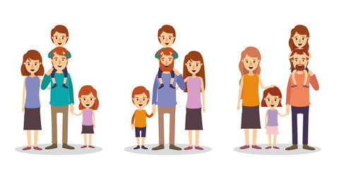 Set of mothers fathers and kids vector design