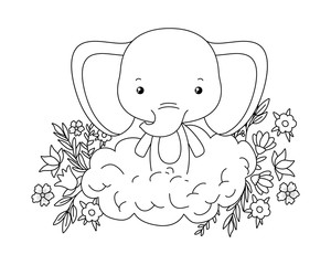 Cute elephant cartoon over cloud vector design