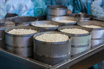 Making delicious cheese at a cheese factory. Selective focus