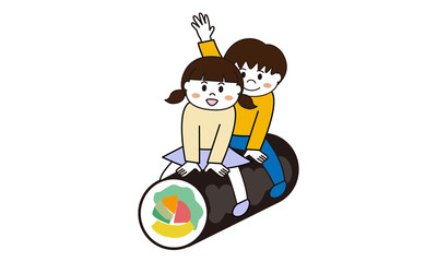 恵方巻に乗る子どもたち