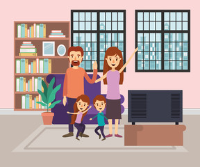 Mother father daughter and son in the living room vector design