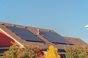 Photovoltaic solar panels on a house roof