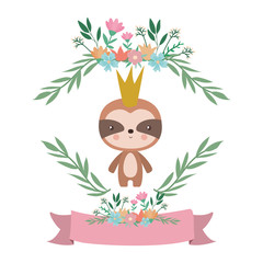 Cute sloth cartoon and ribbon vector design