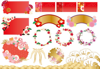 和風：和風　フレーム　日本　和柄　枠　セット　梅　椿　紅葉　桜　松　波　津波　浮世絵　飾り枠