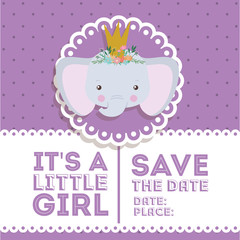 Baby shower invitation with elephant cartoon vector design
